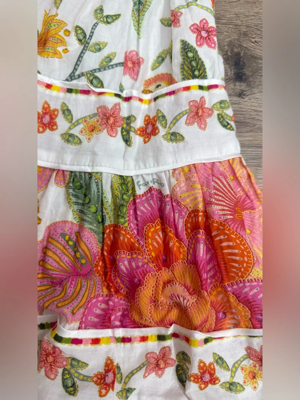 FARM Rio Macaw Bloom Tie Shoulder Tiered Floral Mini Dress Size S